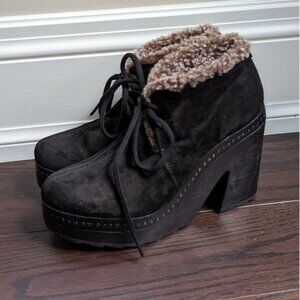 Rag & Bone Black Suede Inez Shearling Desert Clog Boots